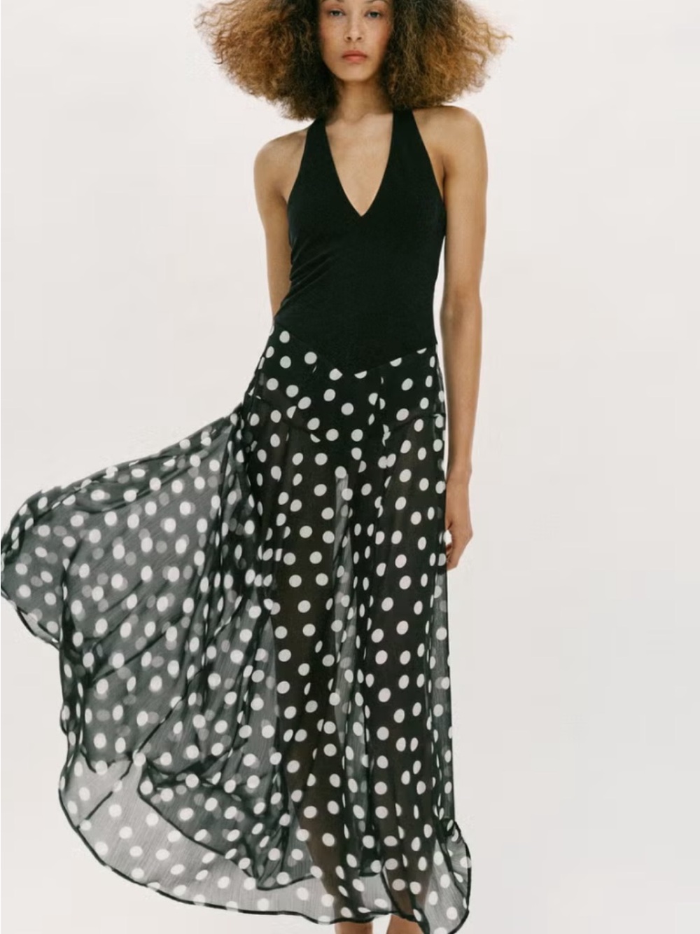 Zara Black and White Polka Dot Sheer Maxi Skirt